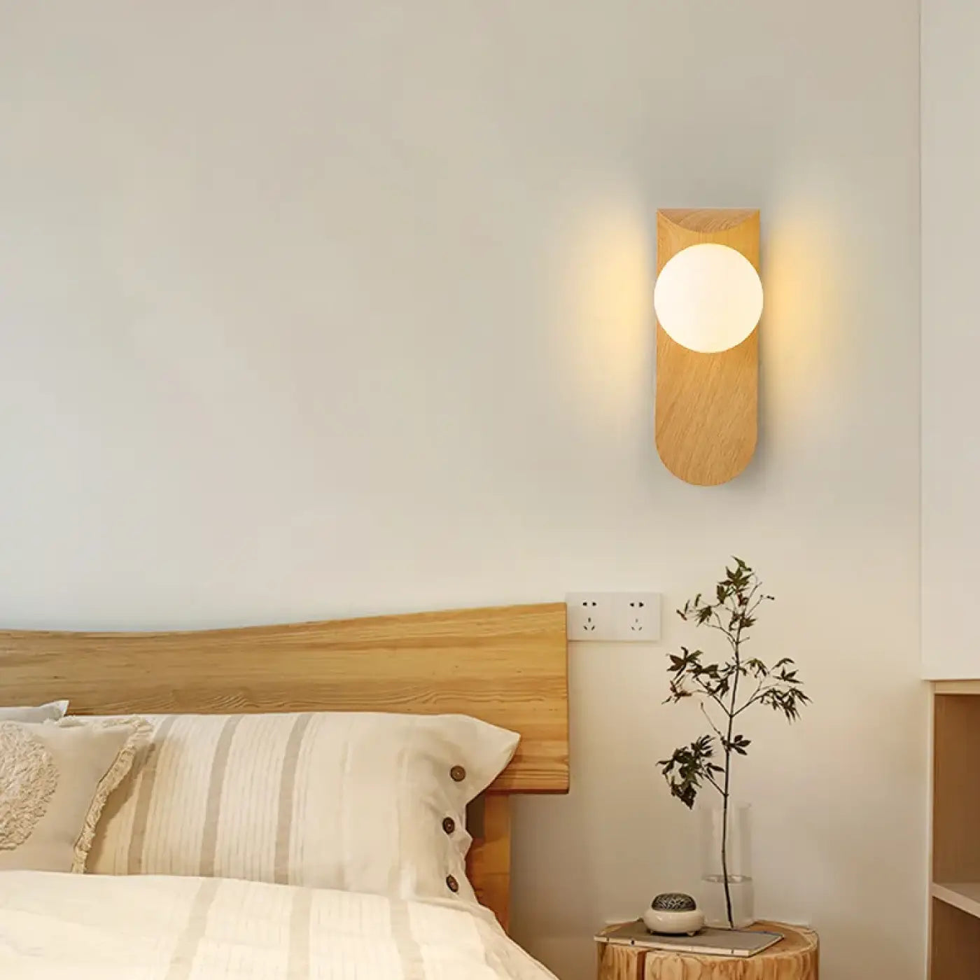 Applique murale en bois, applique murale LED haut vers le bas, éclairage mural intérieur à 2 lumières, intensité variable, 3 couleurs de lumière, 2 x