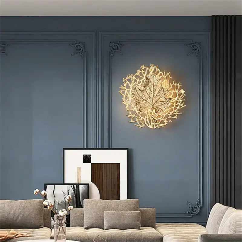 Applique Murale Design Feuille Ronde Métal Doré Élégant