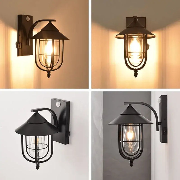 Applique Murale Extérieure Étanche Métal Noir Style Lanterne