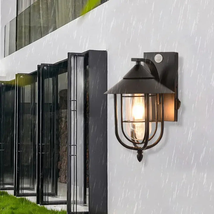 Applique Murale Extérieure Étanche Métal Noir Style Lanterne