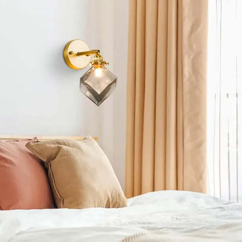 Applique Murale Losange En Verre Soufflé Noir Et À Support Doré