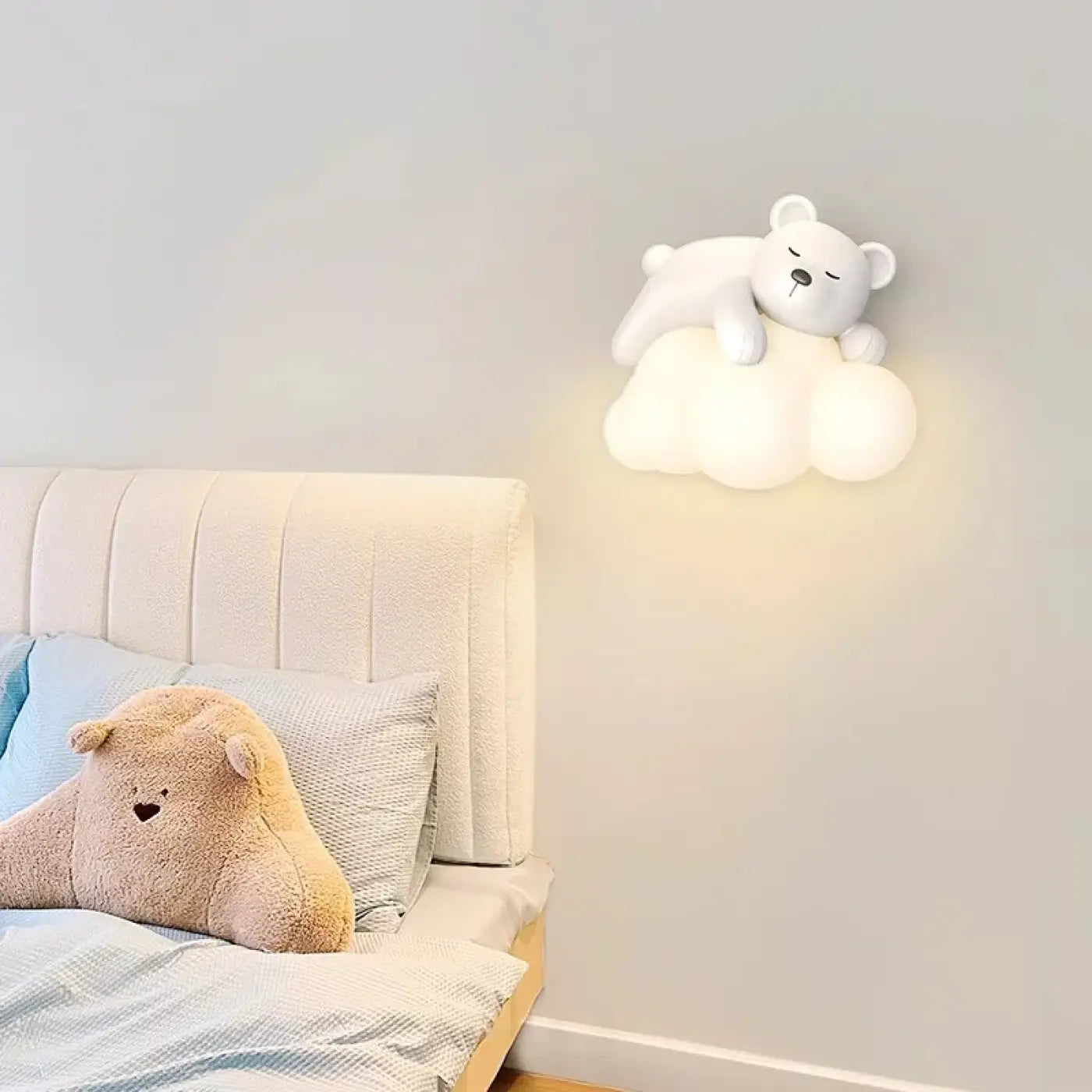 Applique Murale Enfant Dalber Little Teddy - Forme Ours Gris, Double écran, Culot E27 - Pour Chambre D'enfant, Décoration Douce Et Apaisante