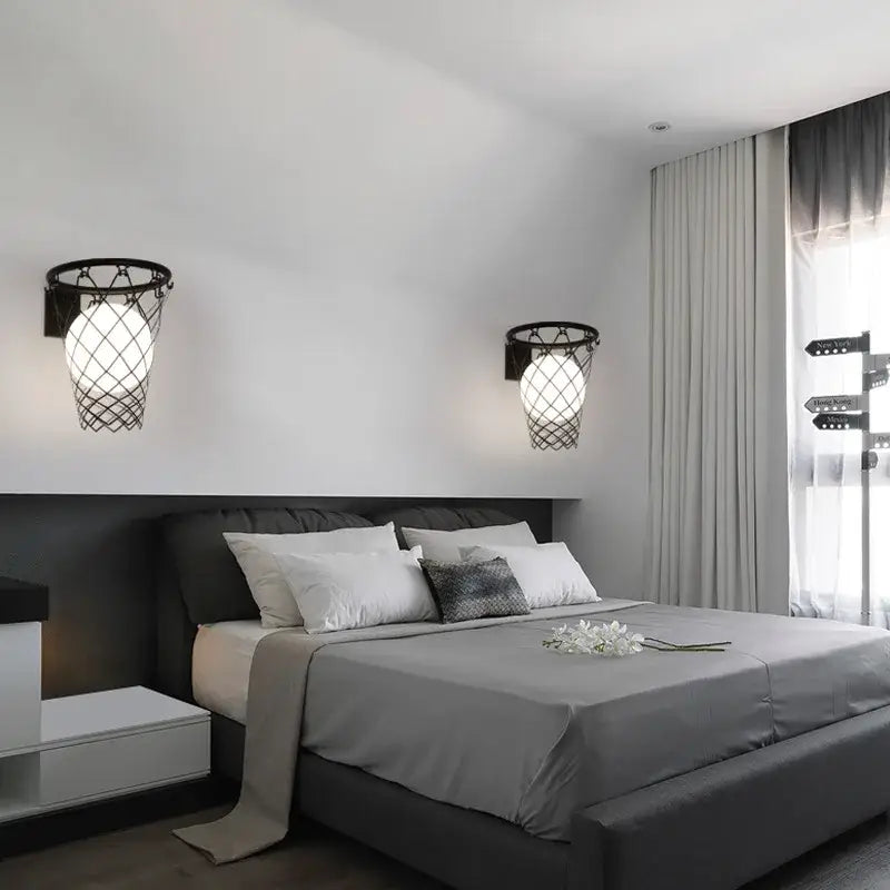 Applique murale panier de basket avec boule blanche en LED