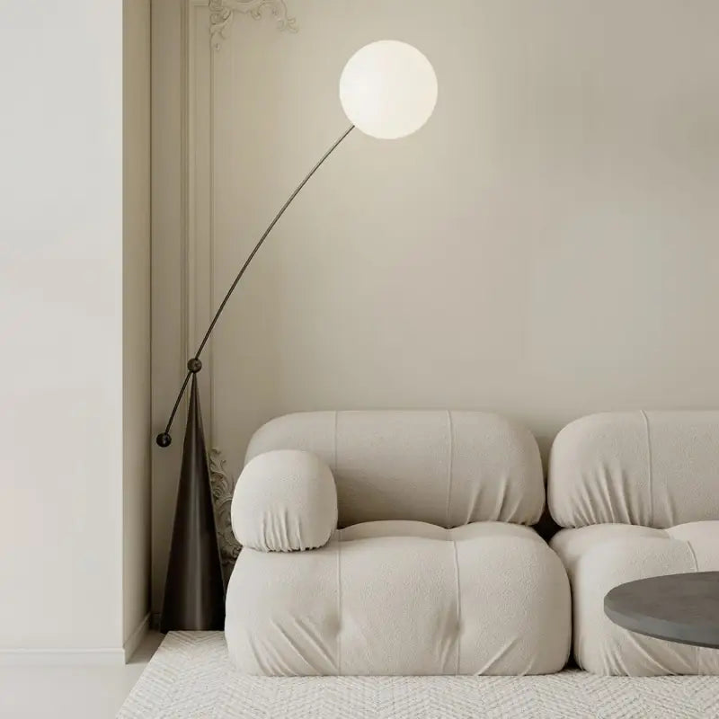 Lampadaire Boule Verre Noir Design Arc en Aluminium