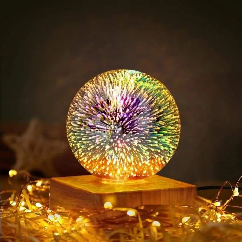Lampe Boule à Poser Multicolore en Verre et Bois