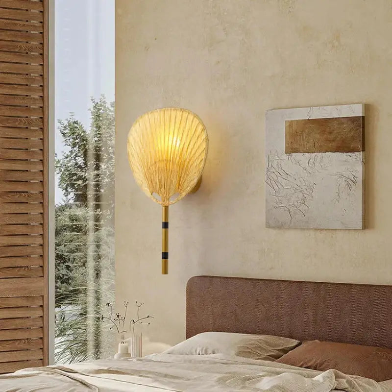 Lampe Murale Design avec Abat-jour en Rotin Jaune pour Chambre