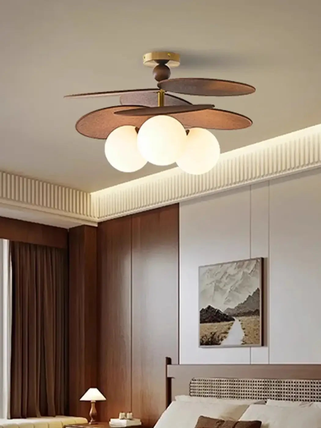Plafonnier Lustre Or Feuille en Fer Avec Verre