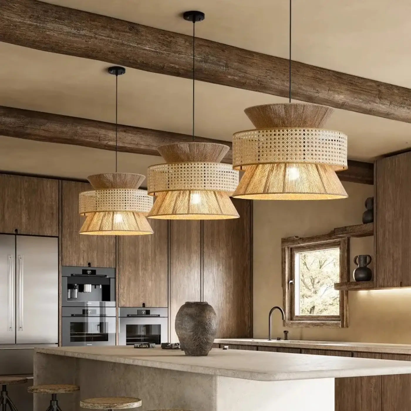 Suspension Vintage Hofstein En Bois - Noir/Marron - Lampe Cuisine Ou Salon