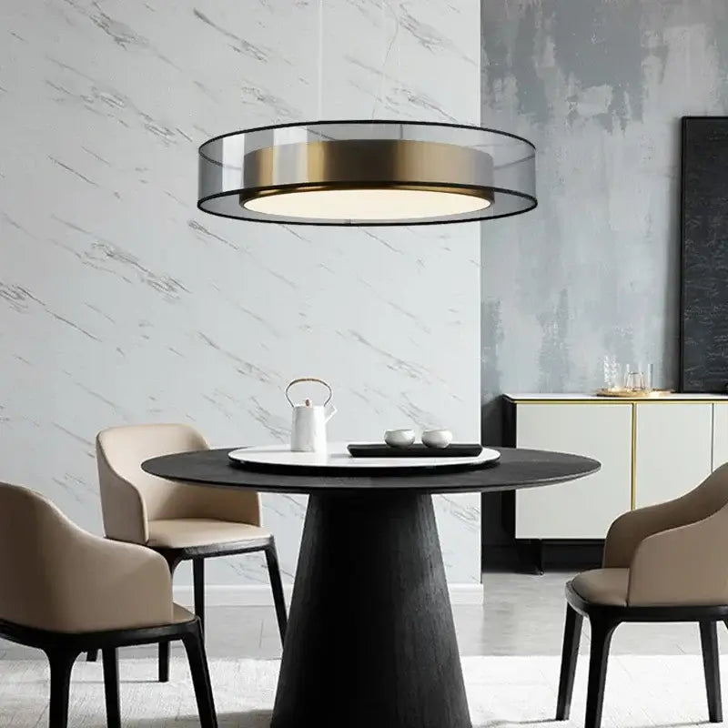 Suspension LED Circulaire Design Transparent Doré et Noir