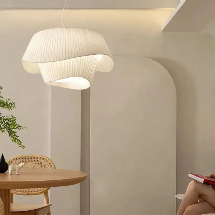 Suspension Luminaire Blanche Au Design Moderne En Tissu Blanc