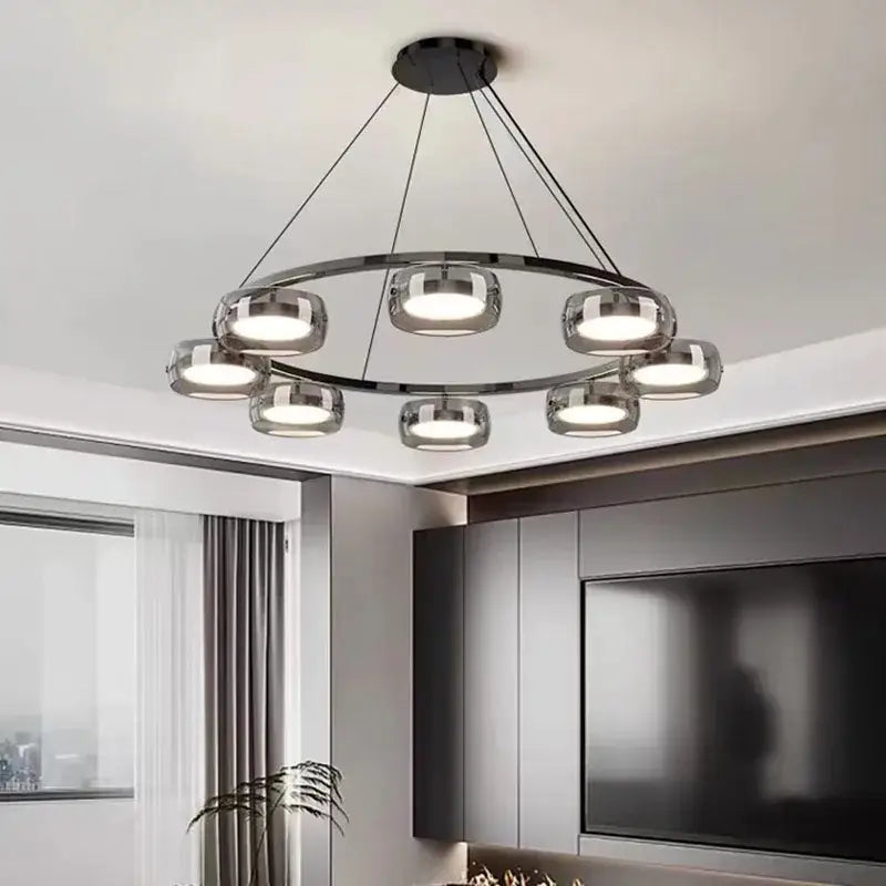 Suspension Luminaire Moderne Design Anneau Noir Avec Spots LED