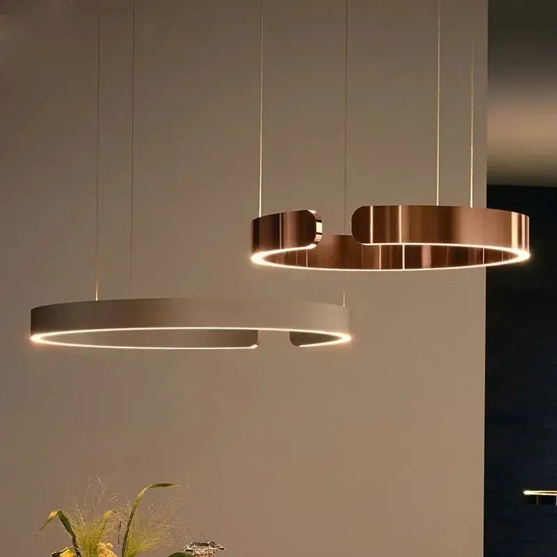 Suspension Luminaire Rose Gold Circulaire En LED Design Moderne