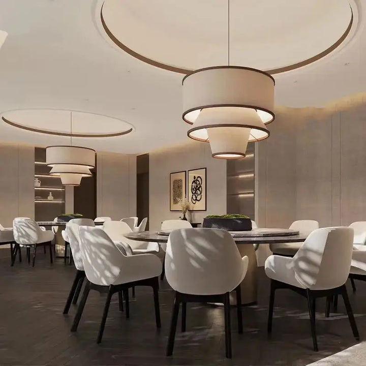 Suspension Moderne Tissu Beige Superposé Style Naturel