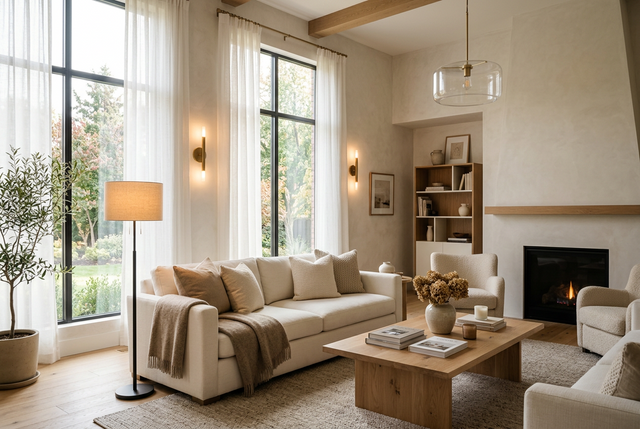 lumière naturelle et luminaires pour une pièce bien éclairée
