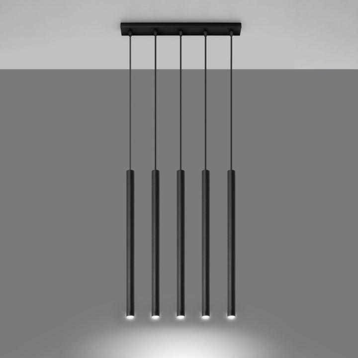 Suspension tube fin noir allumée