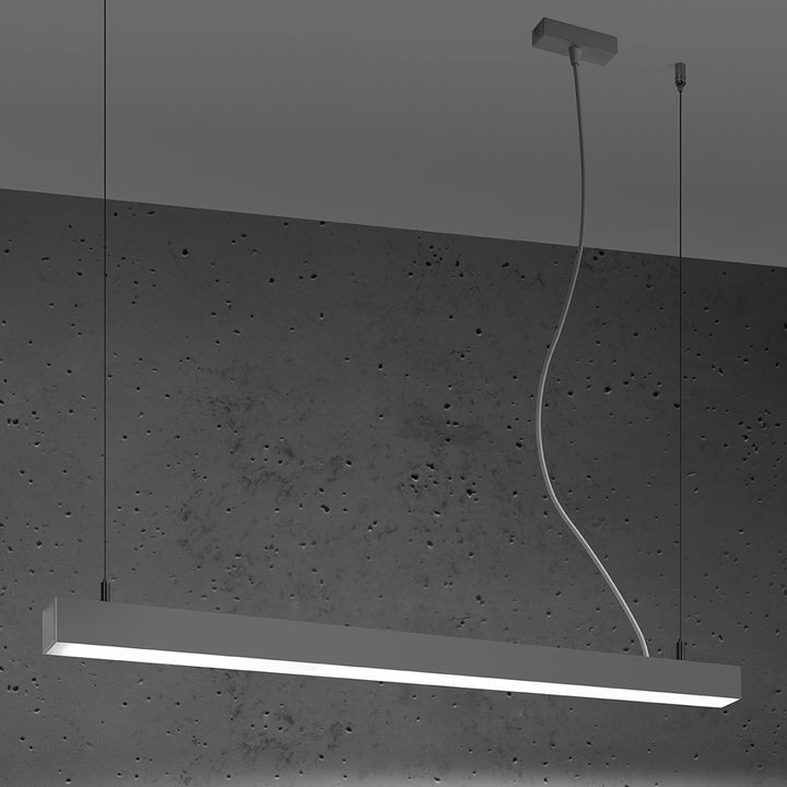 Suspension linéaire PINNE gris allumée, suspendue
