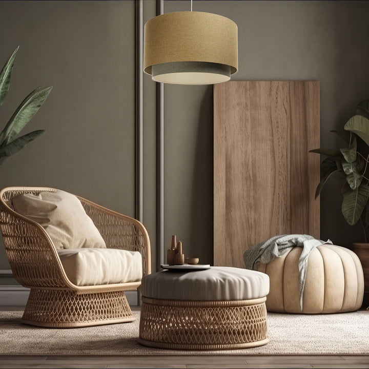 Suspension Luminaire| DUO BOHO ELEGANT (Jaune Moutarde/Olive/Ecru)