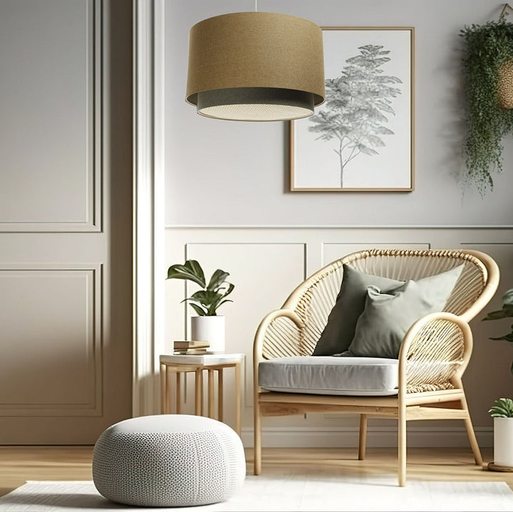 Suspension Luminaire | RATTAN Diffuser (Jaune Moutarde/Gris Vert/Ecru)