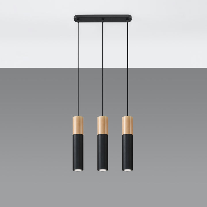 Suspension tube bois et acier noir/bois naturel éteinte