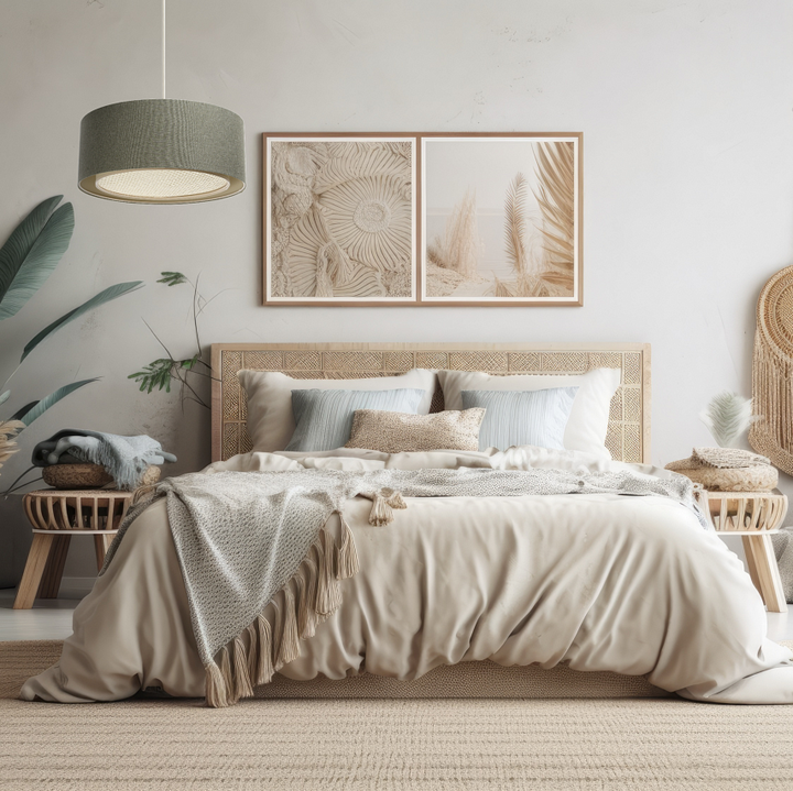 Suspension Luminaire | DUO BOHO ELEGANT (Gris Vert/Écru/Crème)