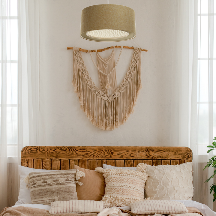 Suspension Luminaire | DUO BOHO ELEGANT (Jaune Moutarde/Écru/Crème)