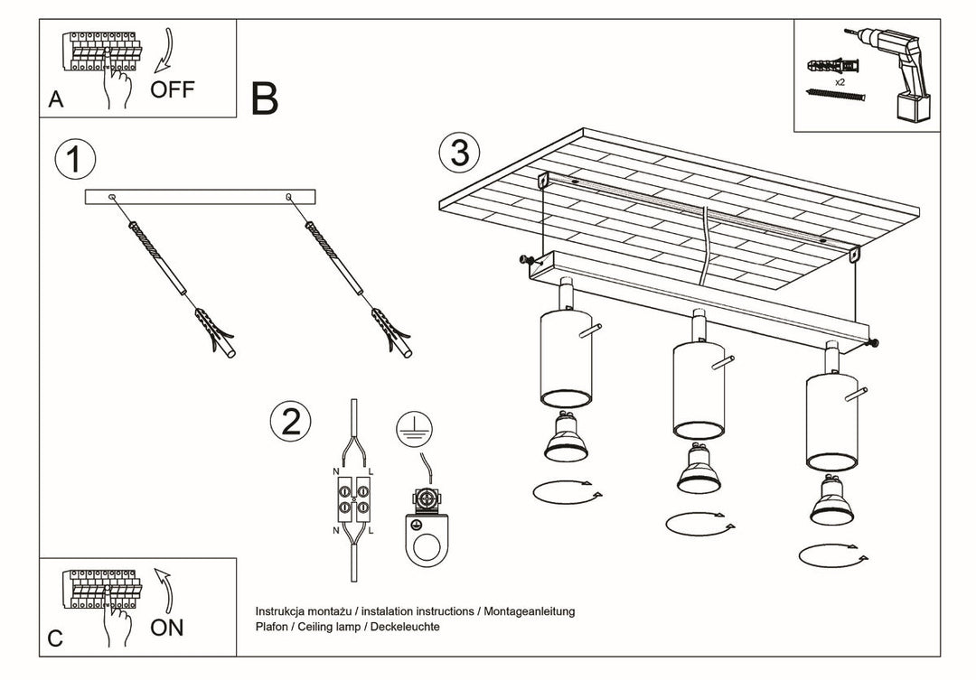 Luminaire Plafonnier | BERG 3 (Bois Naturel)