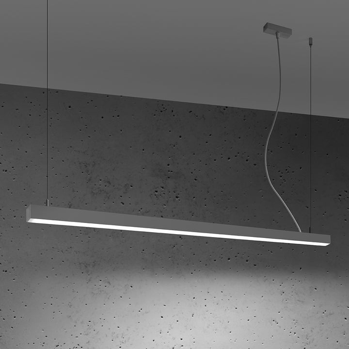 Suspension linéaire PINNE gris allumée, suspendue