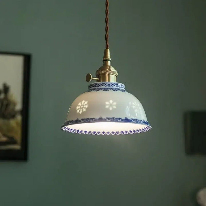 Suspension céramique design élégant blanc bleu doré