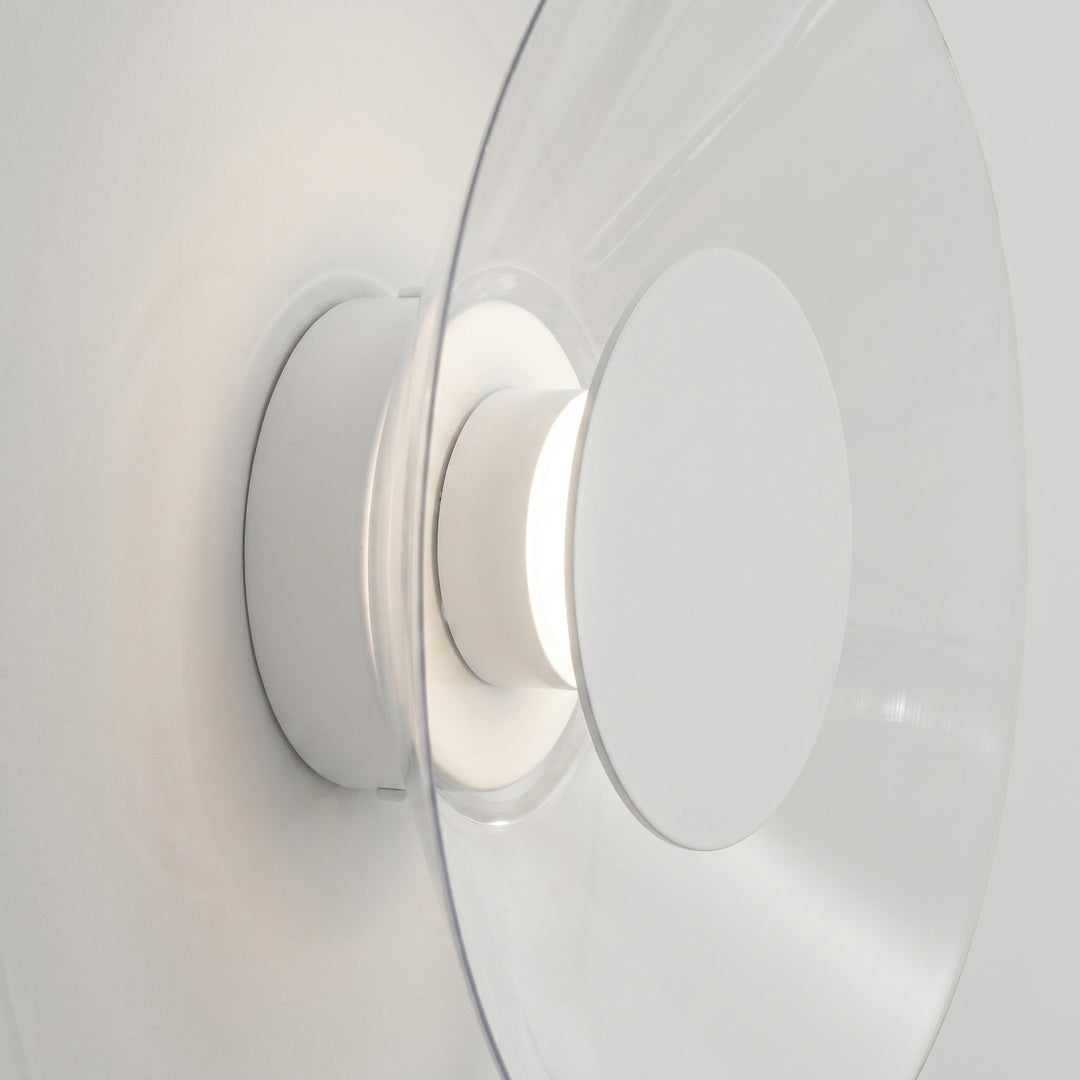 Applique murale ASTRO blanc vue de profil, disque transparent
