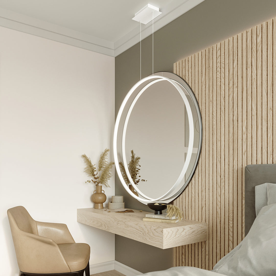 Suspension anneau RIO blanc au-dessus d'une coiffeuse
