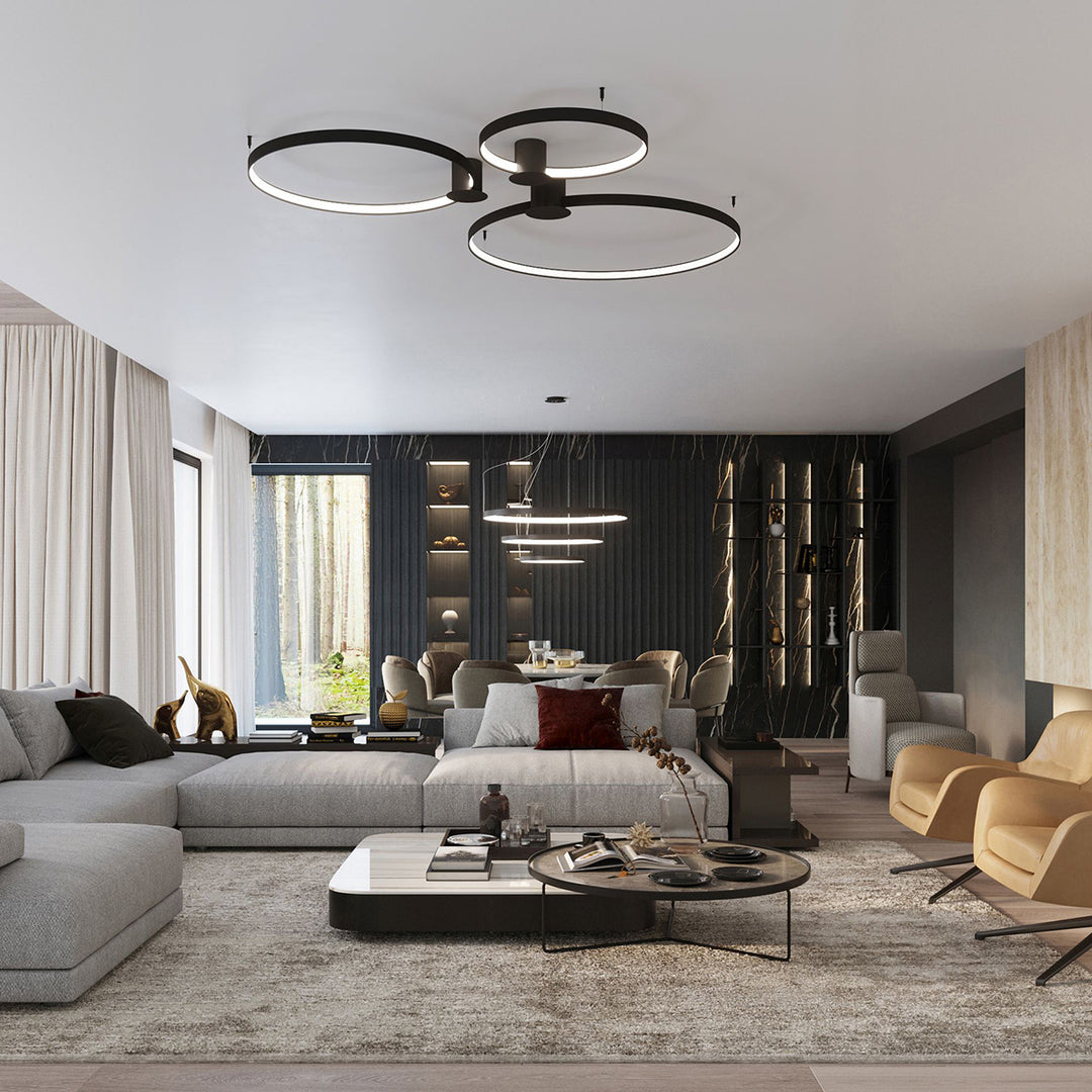 Lustre anneau RIO noir dans un intérieur contemporain
