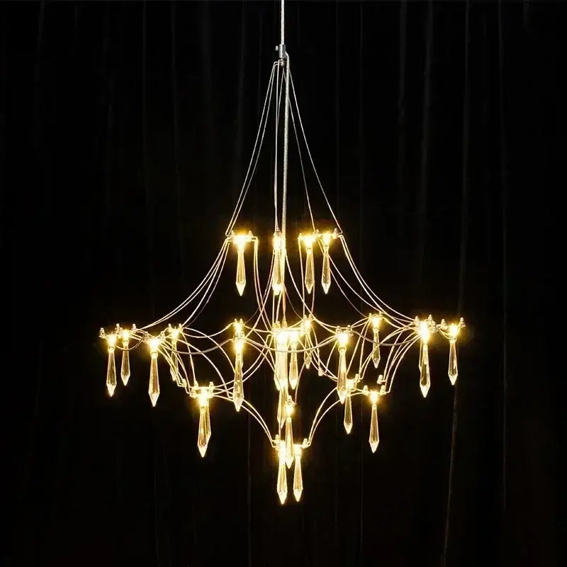 Suspension chrome avec cristaux luminaire design élégant