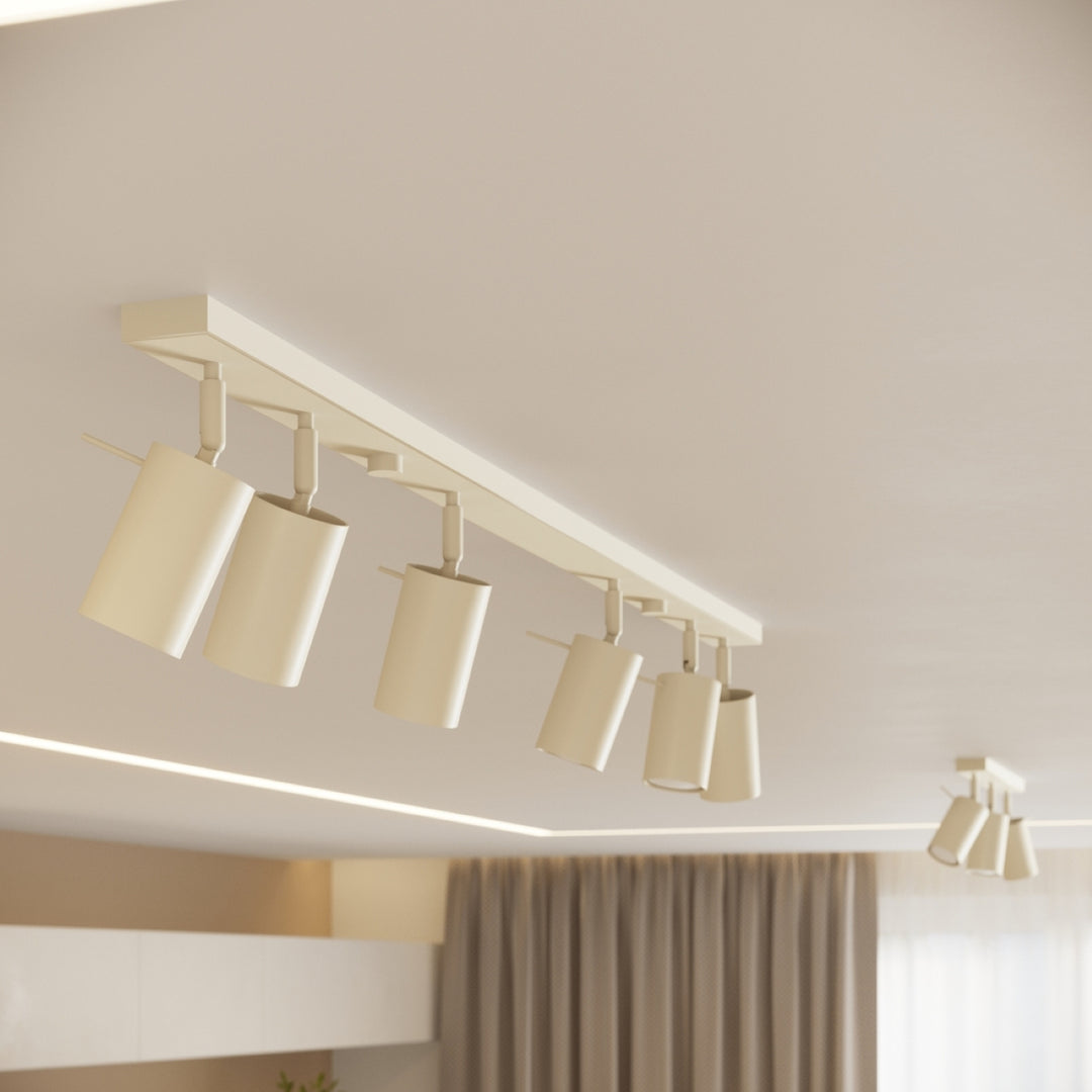 Luminaire Plafonnier beige allumée, vue rapprochée