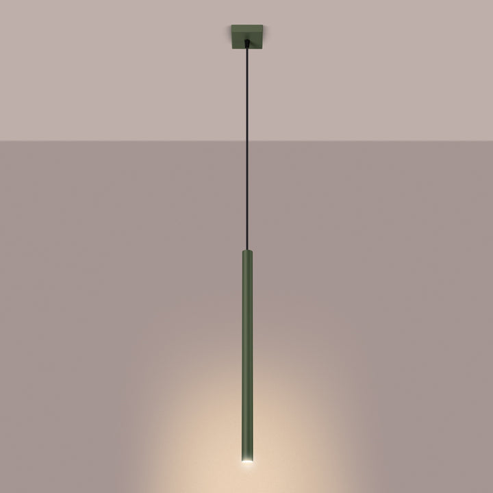 Suspension tube fin vert olive allumée