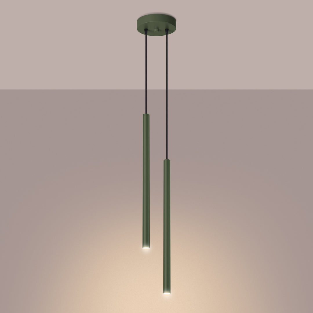 Suspension tube fin vert olive allumée