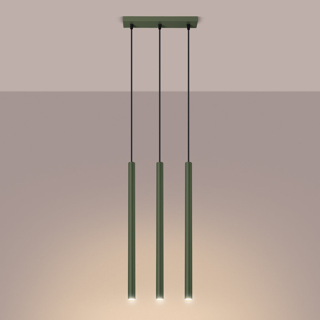 Suspension tube fin vert olive allumée