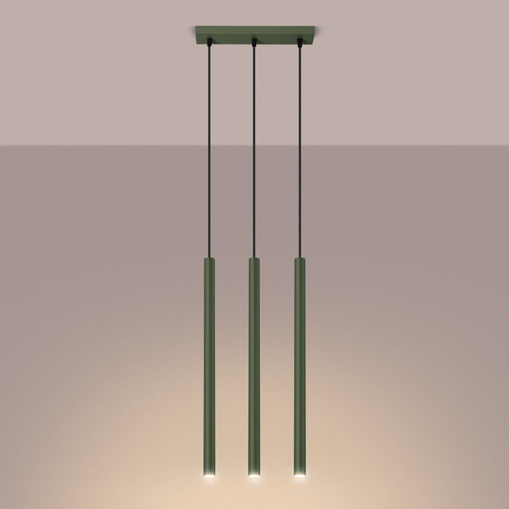 Suspension tube fin vert olive allumée