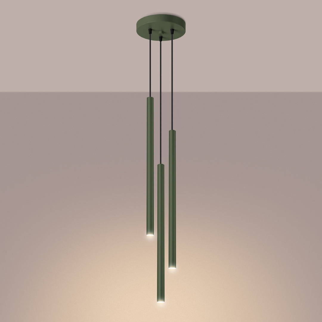 Suspension tube fin vert olive allumée