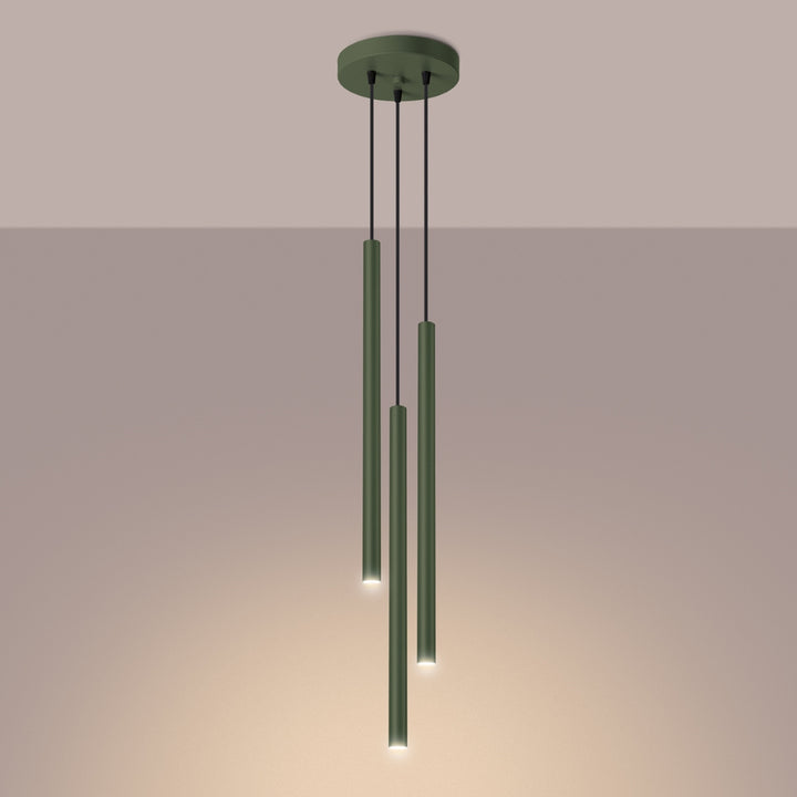 Suspension tube fin vert olive allumée