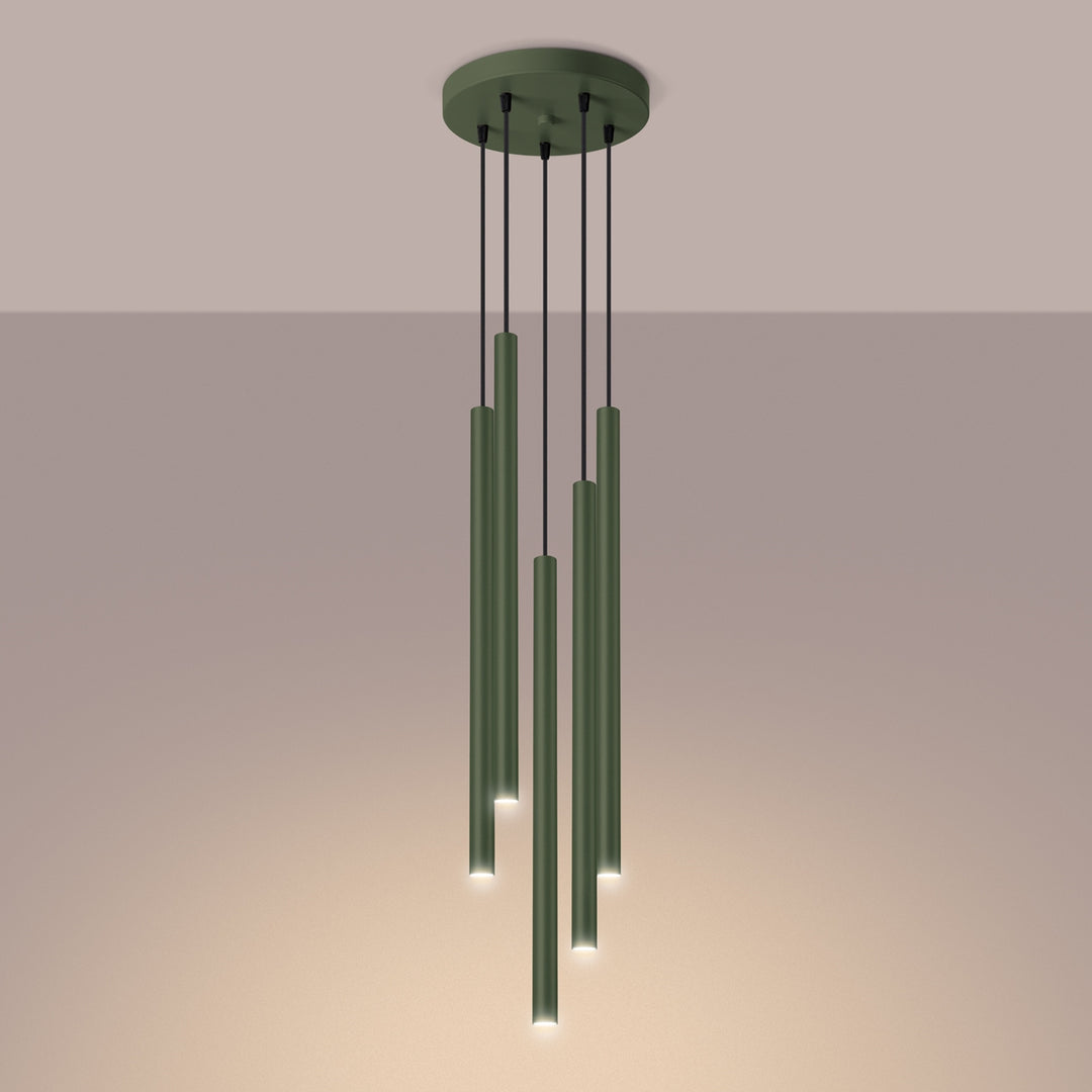 Suspension tube fin vert olive allumée