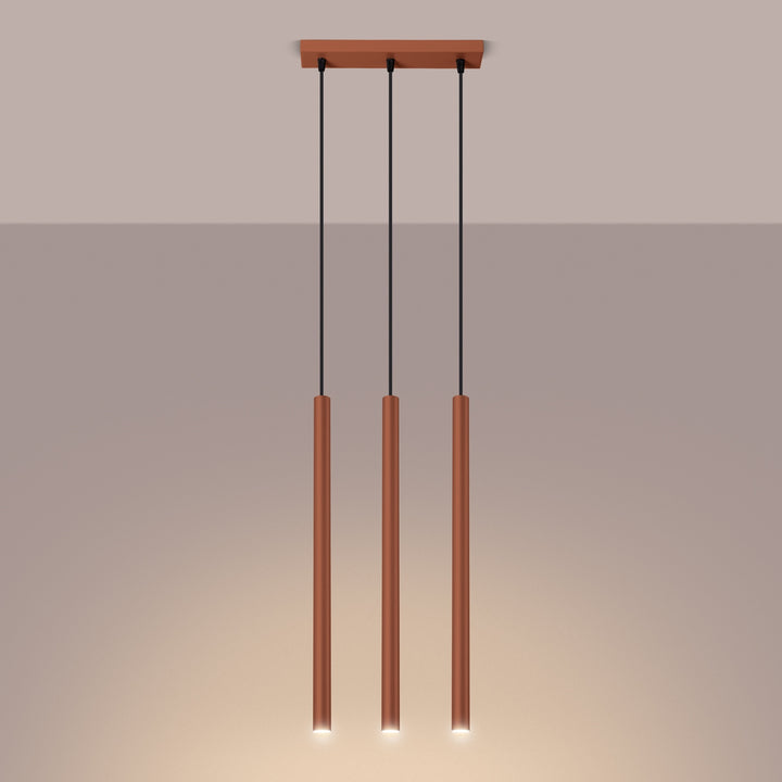 Suspension tube fin ocre rouge allumée