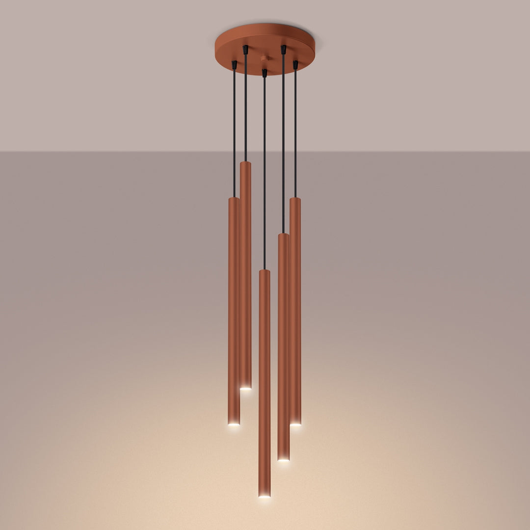 Suspension tube fin ocre rouge allumée