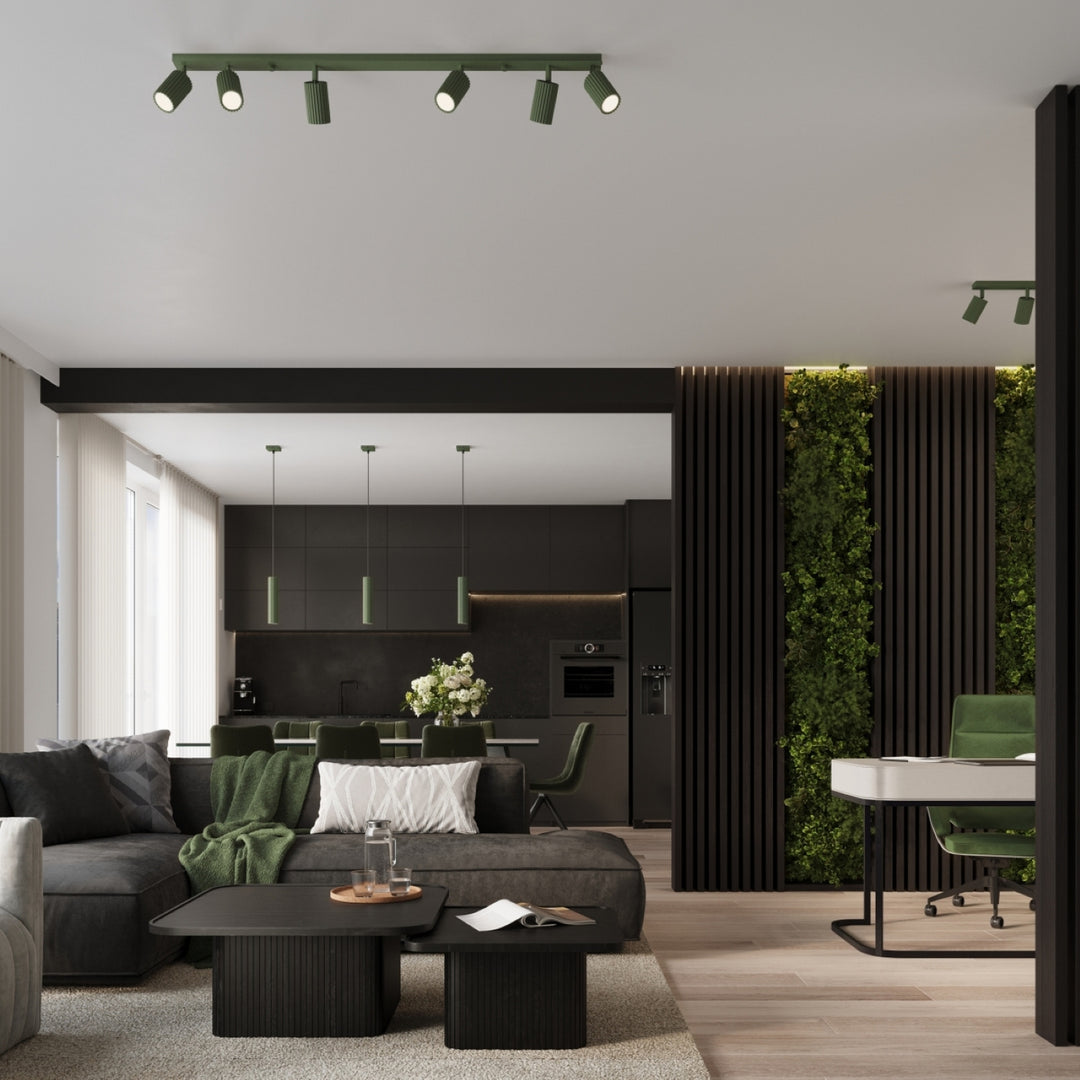 Luminaire Plafonnier vert olive dans un intérieur contemporain