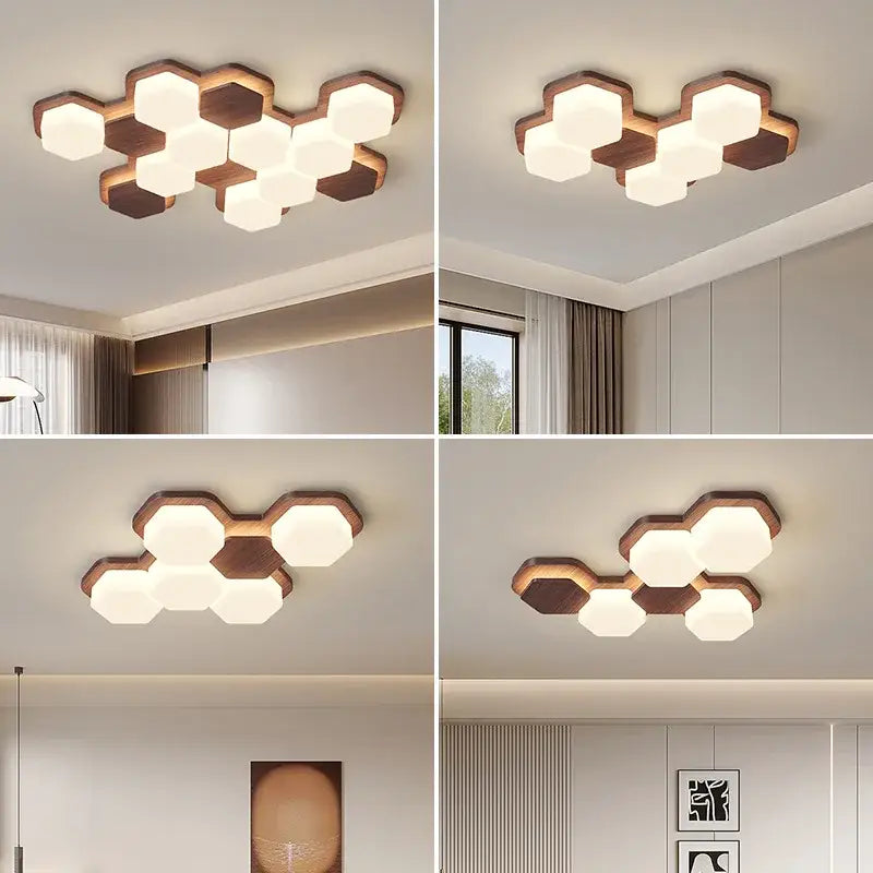 Plafonnier led design géométrique en bois moderne