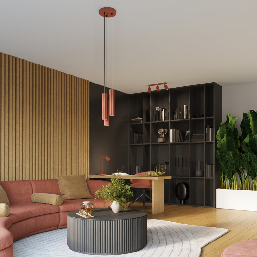 Luminaire Plafonnier ocre rouge dans un intérieur contemporain
