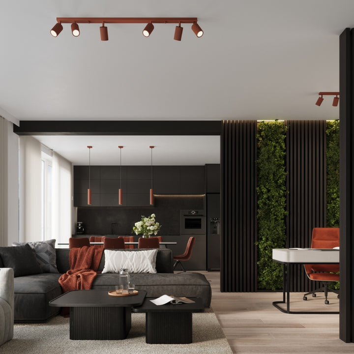 Luminaire Plafonnier ocre rouge dans un intérieur contemporain