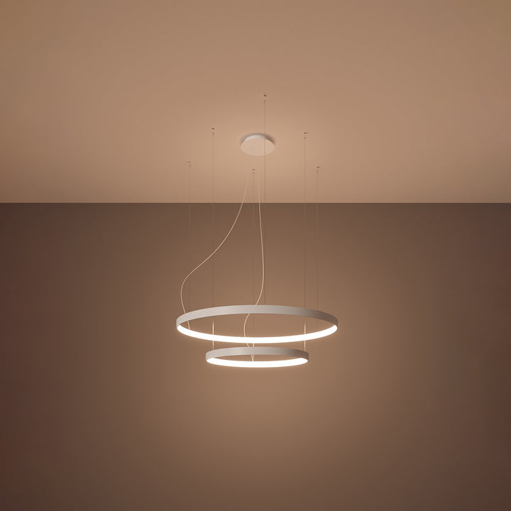 Lustre anneau RIO blanc allumée, suspendu