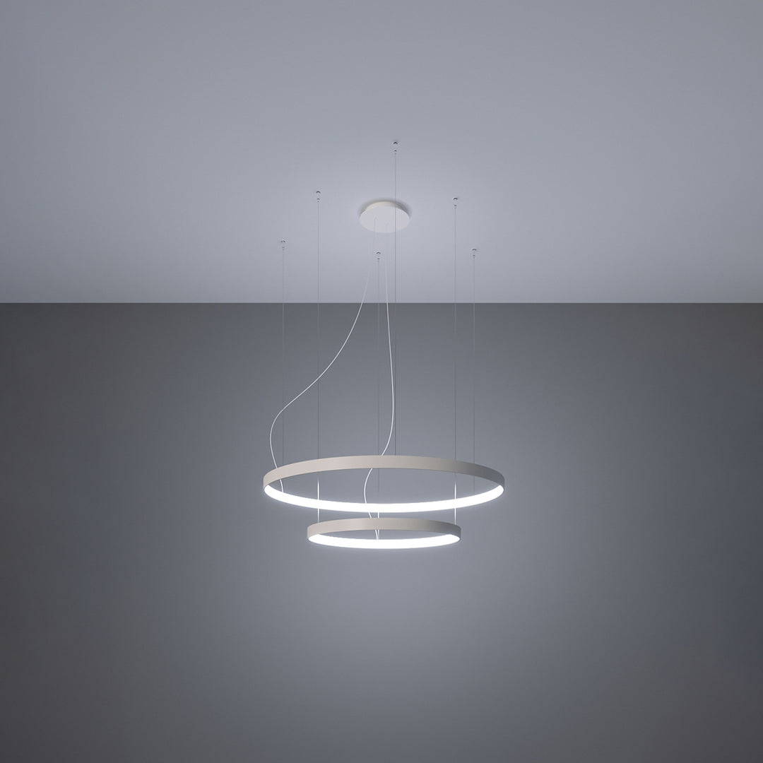 Lustre anneau RIO blanc allumée, suspendu