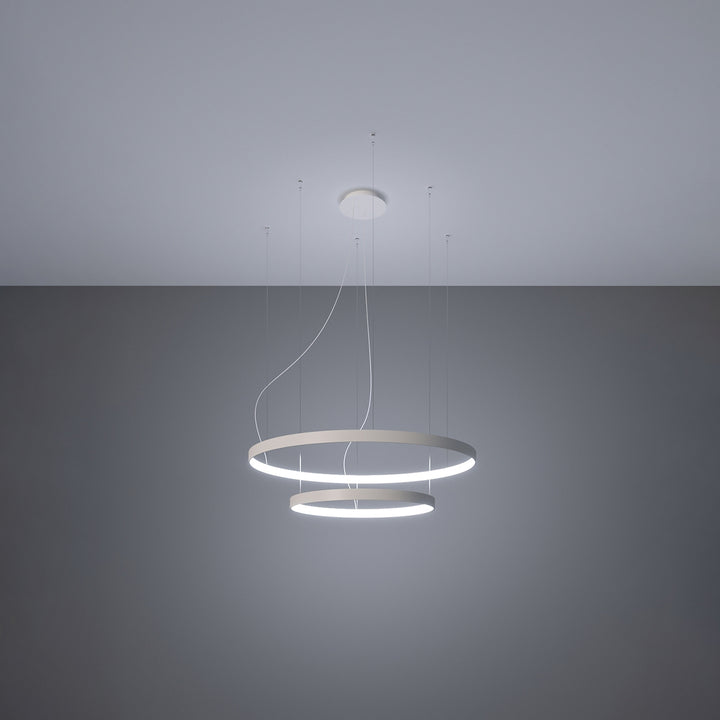 Lustre anneau RIO blanc allumée, suspendu