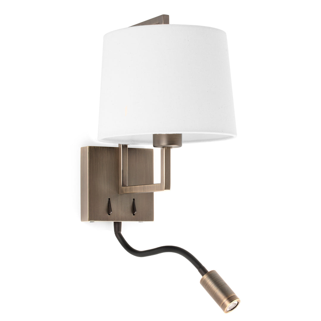 Applique Frame or vieilli avec liseuse, abat-jour blanc, de Faro Barcelona